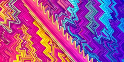 Abstract chaotic zigzag pattern, vibrant color gradients and sharp angles,  abstract design,  energy