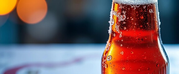A frosted bottle of beer, condensation visible, autumn, relaxation