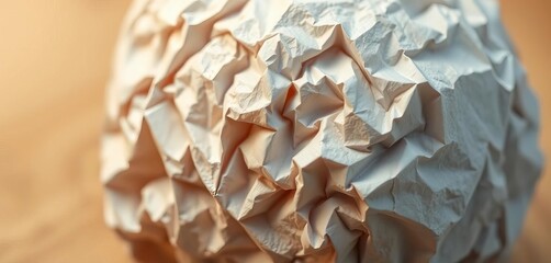 Close-up of a crumpled paper ball, texture highlighted,  desk,  studio
