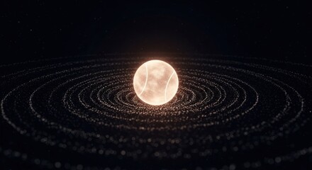 A glowing orb with concentric circles of light emanating from it, set against a dark background.