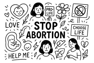 doodle composition with stop abortion icons and pro life campaign elements, Transparent Background