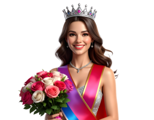  Beauty Pageant Winner with Crown and Sash