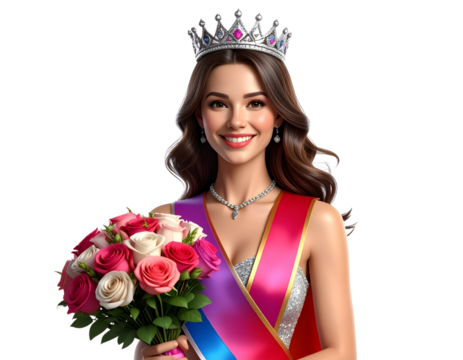  Beauty Pageant Winner with Crown and Sash