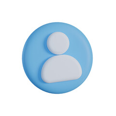 Three Dimensional User Profile Icon in Light Blue Circle with Transparent Background