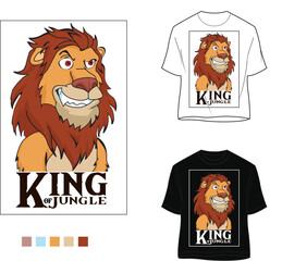 King of Jungle Lion Head Cartoon Mascot T-Shirt Vector Design | Bold Animal Graphic Tee Print