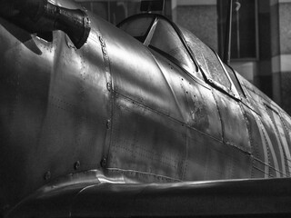 Supermarine Spitfire aircraft fuselage in black and white