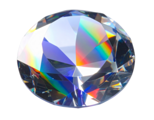  Brilliant Cut Diamond, Front View, Isolated on Transparent Background