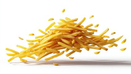 Flying French Fries Against White Background