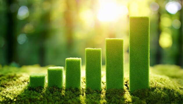 green graph bars glowing under eco sunlight