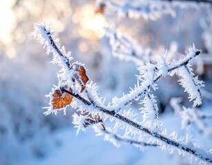 Obraz premium Frosty Winter Branch with Delicate Ice Crystals