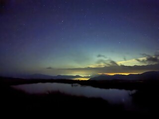 Starry Sky and Milky Way Over Naeba Mountain Hut at the Summit of Naeba, Echigo Yuzawa, Niigata, Japan