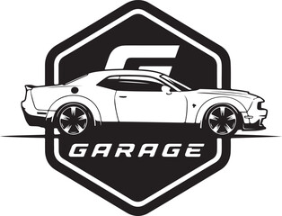 Stylized Sports Coupe Vehicle in Hexagonal Automotive Emblem