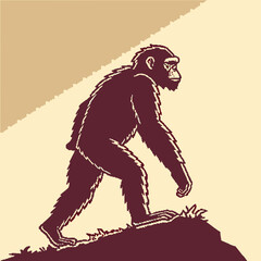Fototapeta premium Early Hominid Walking Up Hill.