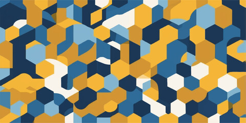 Geometric vector illustration with a seamless blue hexagon pattern and square light backdrop for a modern technology concept design