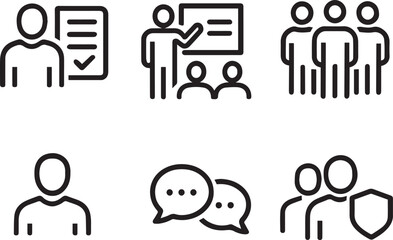 Human resources icons, such as recruitment, hr management, collaboration, teamwork and more. Vector illustration. Easily changes to any color.
