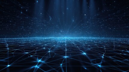 Abstract Digital Cityscape With Blue Light Beams