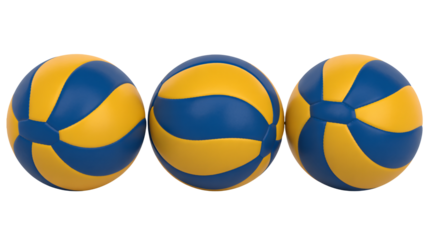 Dynamic volleyballs in classic blue and yellow arrangement ready for action