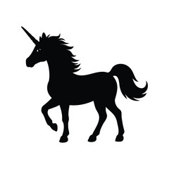 A majestic unicorn prances in a magical realm, a symbol of grace, happy unicorn silhouette vector illustration