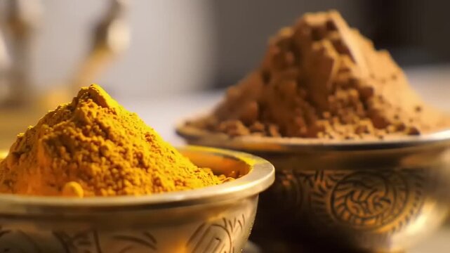 Turmeric and spice powder bowls.