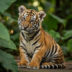 Obraz premium Adorable Baby Tiger in Lush Jungle.