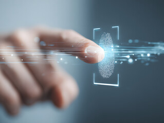 Biometric fingerprint scan technology security authentication digital identification futuristic touch biometric fingerprint scan progress showing digital interface and finger touching screen
