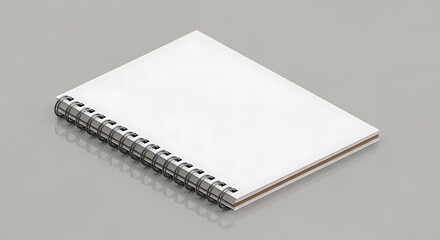 Sleek 3D Rendered Spiral Notebook Mockup for Minimalist Brand Identity Presentation on a Reflective Neutral Surface