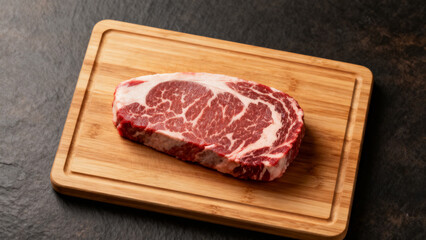 Fototapeta premium Raw ribeye steak on cutting board