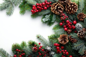 Christmas Wreath Border With Fir Branches Pinecones And Berries