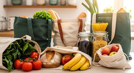 Fresh groceries freshly bought and ready to be prepared for healthy meals at home.