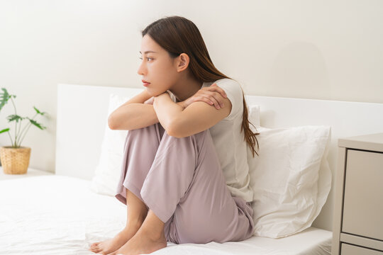 Depressed, unhappy asian young woman, girl expression face thinking about problem, difficulty, feeling failure and exhausted, suffering from loneliness, grief sorrow and bad relationship, break up.