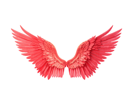 Enchanted Crimson Angel Wings with Golden Halo Glow, Front View PNG - Powered by Adobe