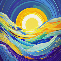 Colorful abstract background. Digital art. Pattern design with circle and waves. Beautiful illustration. Decoration wallpaper.
