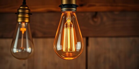 Vintage Edison light bulb frame, filament visible, rustic background, interior design, vintage