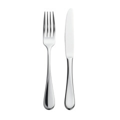 Polished silver fork and knife on black isolated on a transparent background cutlery utensil
