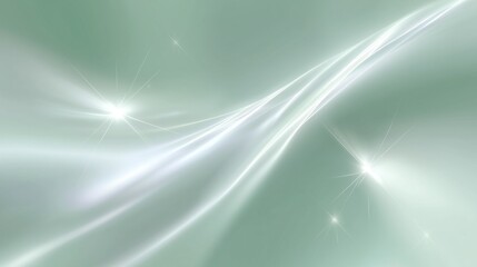 Abstract soft green background with glowing light streaks and starbursts, ideal as wallpaper or poster for a serene, ethereal, and calming design aesthetic.