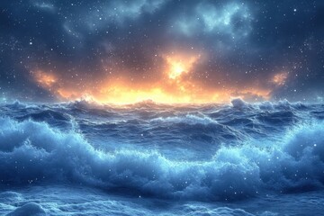 Vast, calm waters reflecting sunlight.