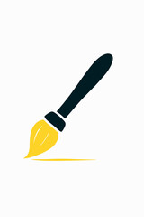 PrintYellow paintbrush creating a stroke of yellow paint on a white background