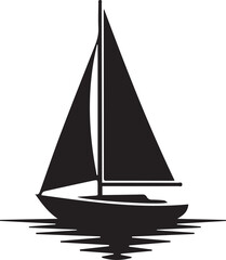 Sailboat silhouette. This image shows a black and white silhouette of a sailboat with two sails and a mast, commonly used in nautical-themed designs. Vector clipart illustration design