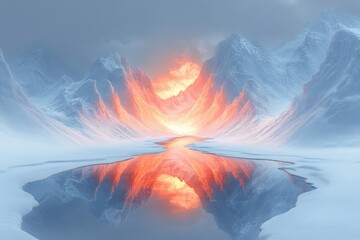 Reflection of a mountain in a serene mountain scene.