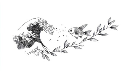 Ocean wave fish graphic design