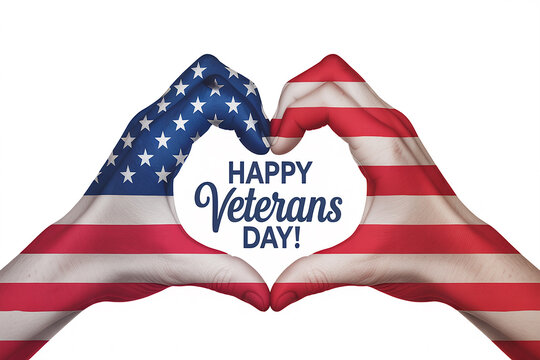 American flag hands heart shape white - Powered by Adobe