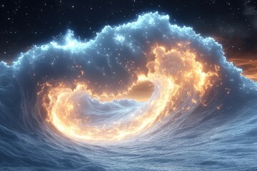 Large, orange spiral fire in the sky.