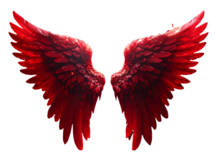 Scarlet Angel Wings with Dark Gothic Atmosphere, Side Angle PNG