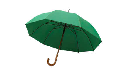 Green Umbrella Isolated on White Background for Rain Protection.