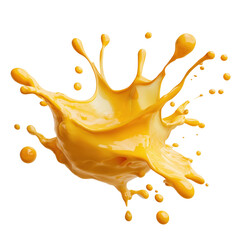 Vibrant orange liquid splash frozen mid-air isolated on a transparent background fluid dynamic