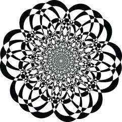 An optical illusion that could be used in creating generative icons. The abstract black-and-white geometric pattern resembles a flower.