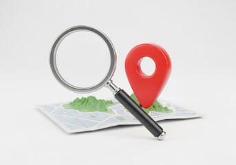 Magnifying glass map location marker search travel exploration