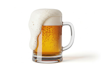 Golden beer mug with frothy foam overflowing
