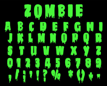 Green scary zombie alphabet letter and number