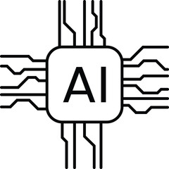 The AI ​​chip icon logo with black lines in the form of a cloud image and data circuit is suitable for simple designs or markers.